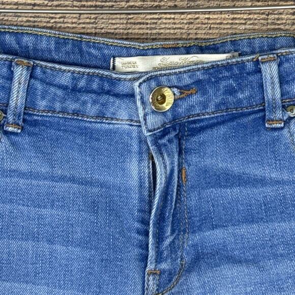 Zara Woman Premium Denim Collection Denim Shorts Distressed Blue Jean Size 6 - Picture 2 of 9